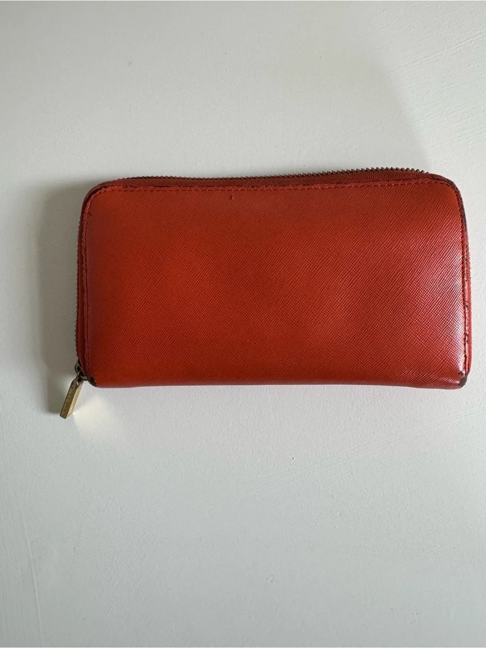 Tory Burch Coral-Orange Zip Wallet with Gold Logo